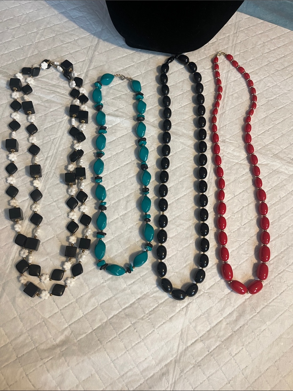 Vintage Bead Necklace Set - Red, Turquoise, Black, Black/White